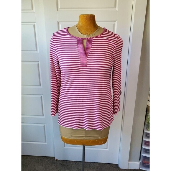 CHICO'S LOT TWO LONG SLEEVE PULLOVER TOP HOT PINK & BEIGE SIZE 2 LARGE - Picture 2 of 12